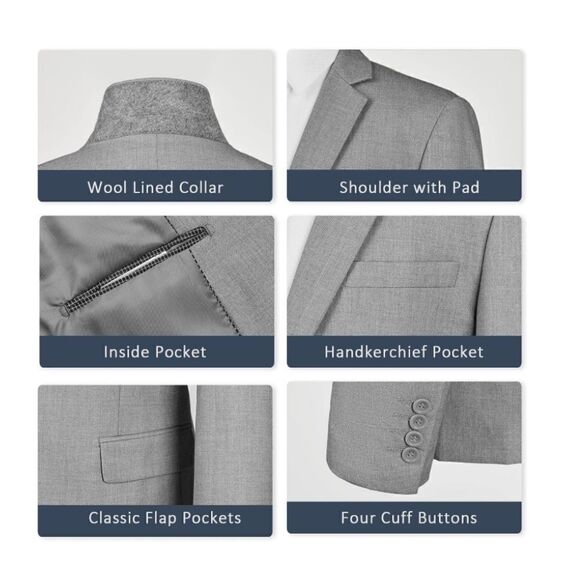 Men’s or Teen Light Gray Slim Fit Suit Jacket Prom Party Wedding Size XS NWT - Picture 9 of 10